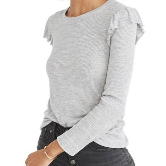 Madewell Sweaters - Madewell Grey Ruffle Shoulder Long Sleeve Pullover Sweater Size S